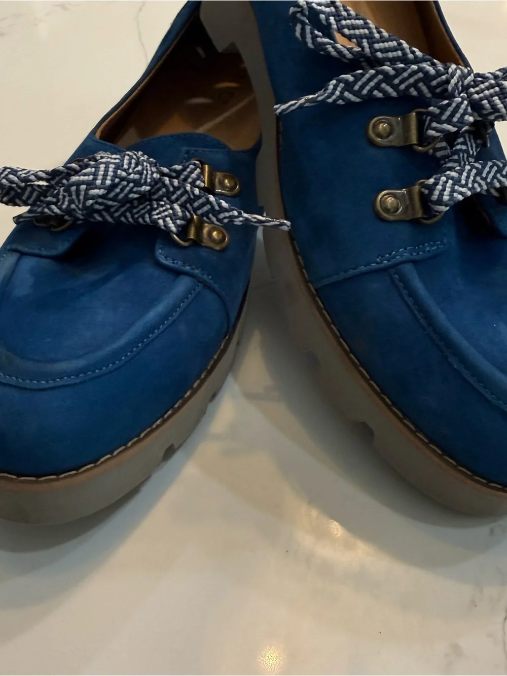 Vionic Teagan Women's Blue Suede Loafer Flats Shoes Lace Up Size 9.5 eur 41.5